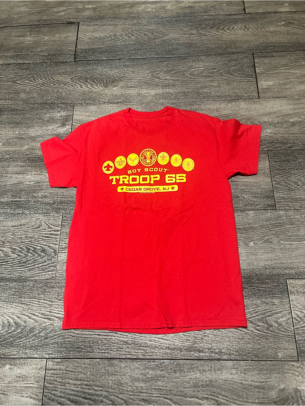 Boy Scouts Troop 65 Cedar Grove NJ West Point Camporee Tee - Red Graphic Small (